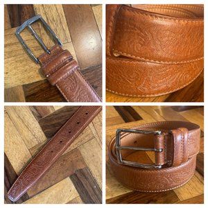 ETRO Floral Embossed Brown Leather Womens Belt Size EU 100 Made in Italy
